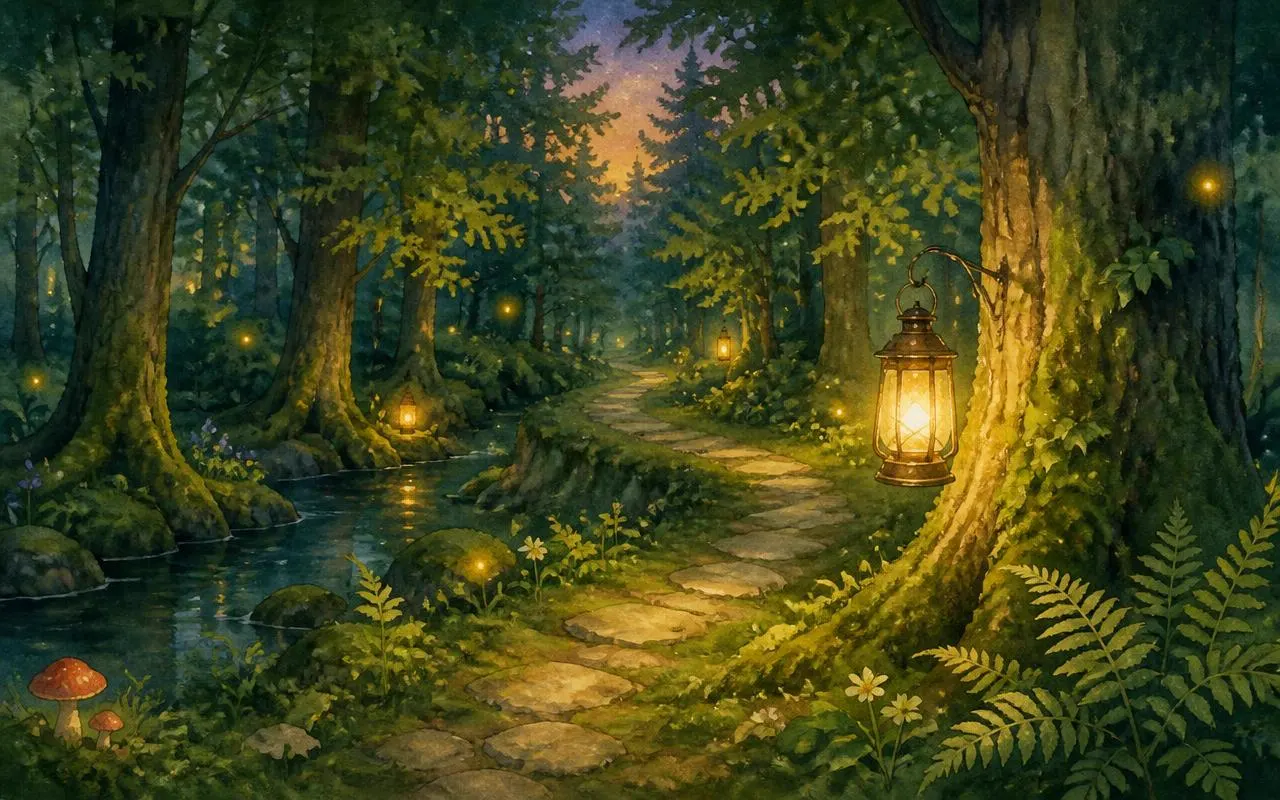 Illustration aquarelle de l'univers « La forêt enchantée »