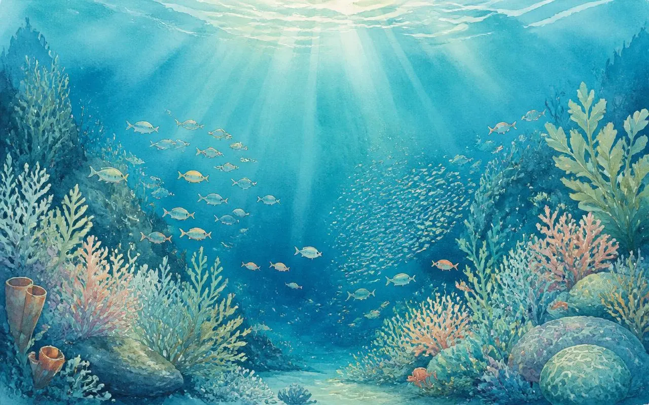 Illustration aquarelle de l'univers « Le secret de l'océan »